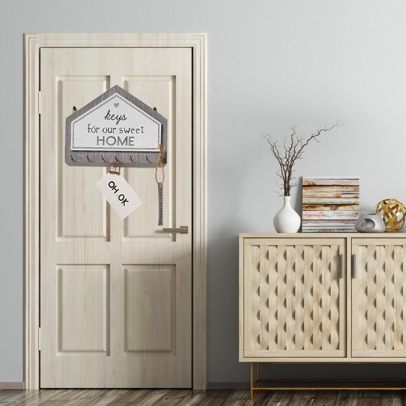 Wooden Key Holder Wall with 7 Hooks Organizer Wall Plaque Distressed Decorations
