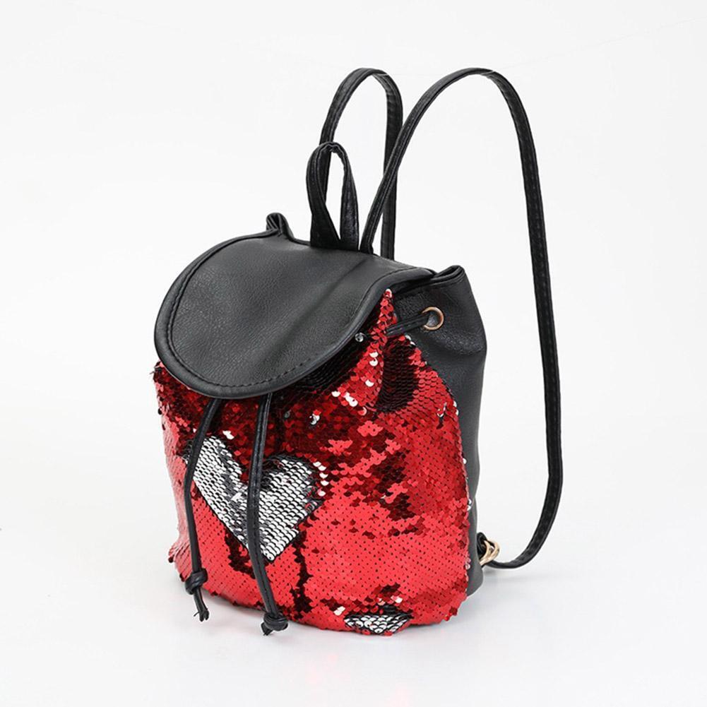 Fashion Girls Sequins Backpack Preppy School Bags Drawstring Bag Gift (Red)