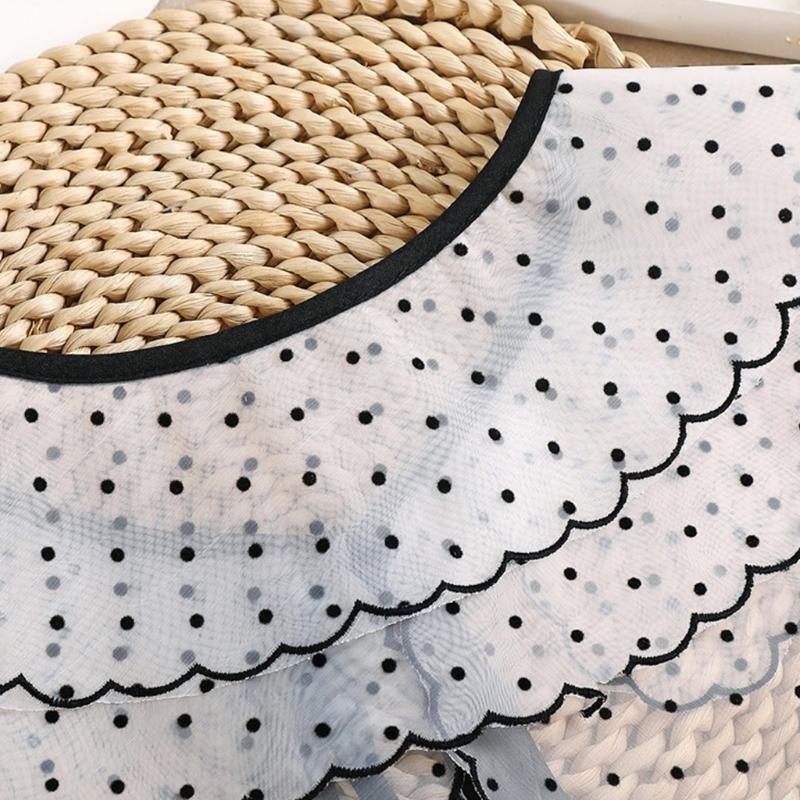 Women Polka Dot Faux Collar Shawl Double Layer Lace-Up Sunscreen Mini Poncho