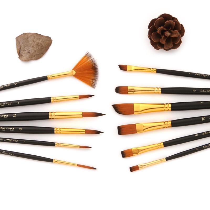 12pcs Nylon Hair Wooden Handle Watercolor Paint Brush Pen for DIY Oil Acrylic