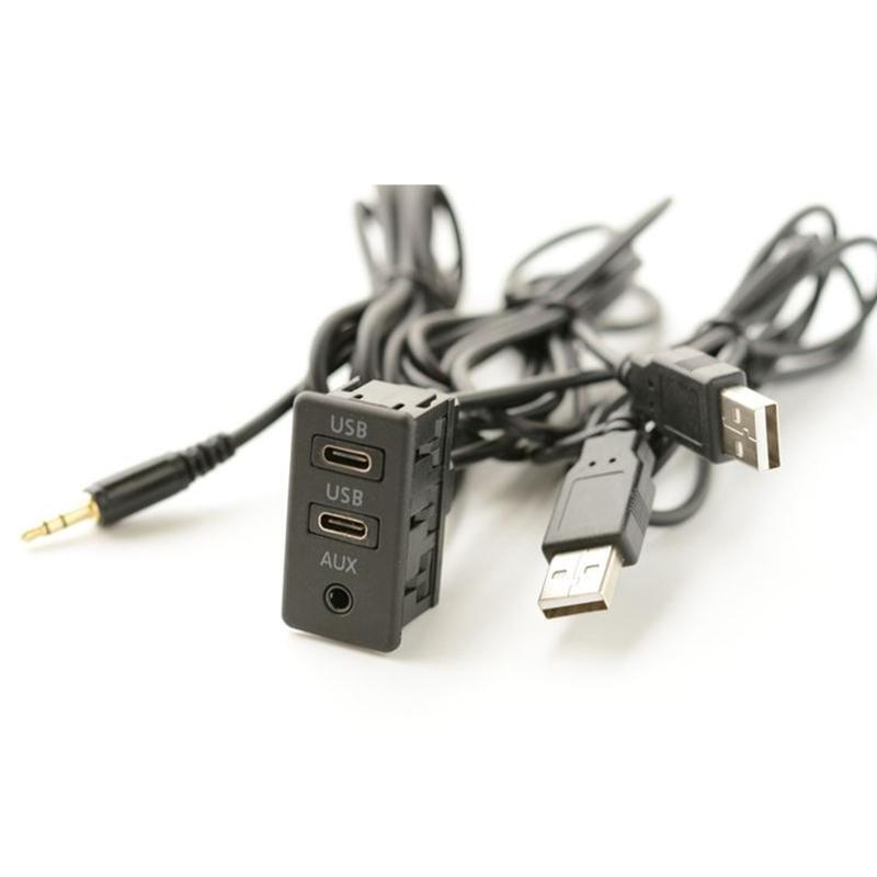 Vehicle Extension Panel Cable Dual Type-C Aux Interface Power Adapter for Phone