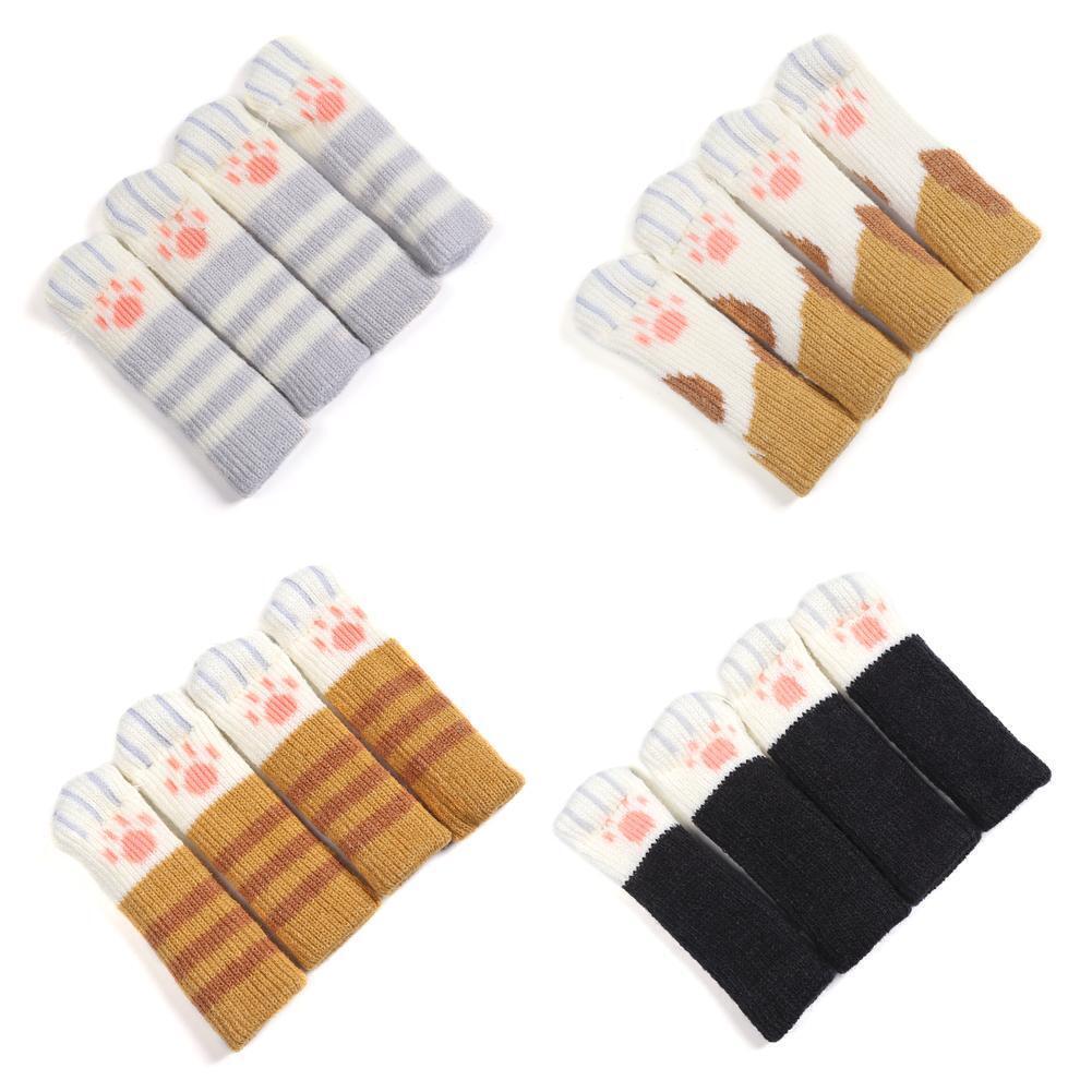 4pcs/set Cat Chair Feet Sock Thicken Anti-slip Table Leg Knitted Cover (C)