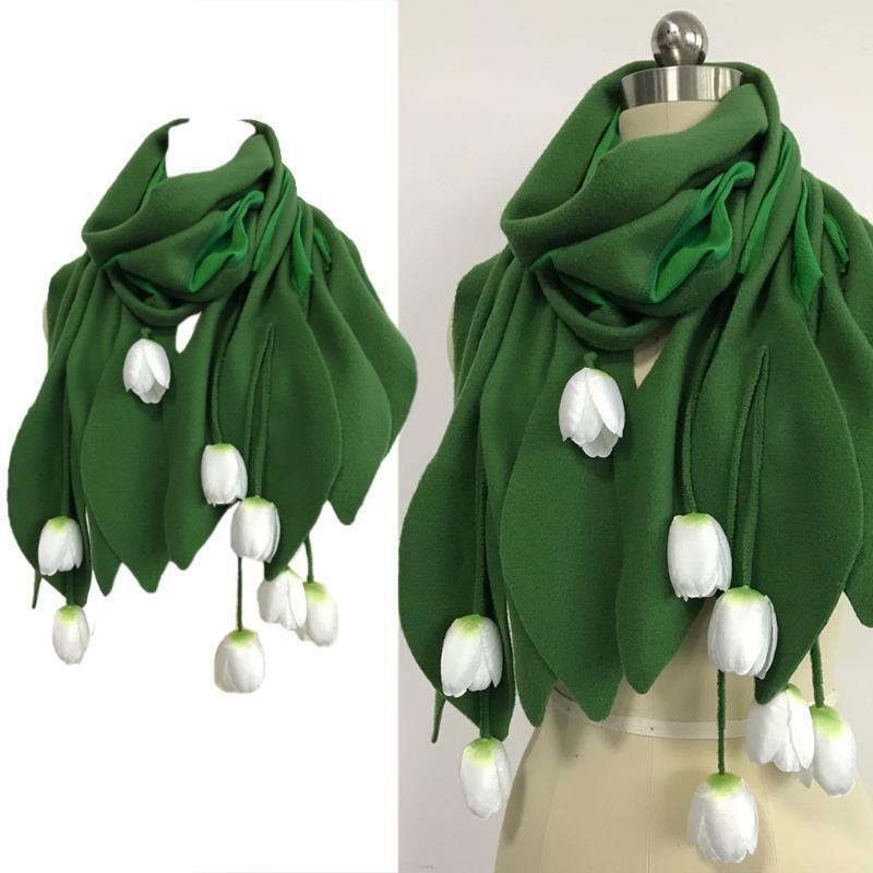 Winter Flower Scarf Soft Warmer Long Shawl for Driving Running Cycling Hiking