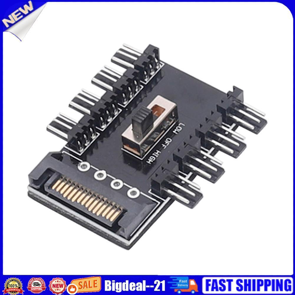 Splitter Cooling Fan Hub PC SATA 1 to 8 3Pin 12V Power Socket PCB Adapter