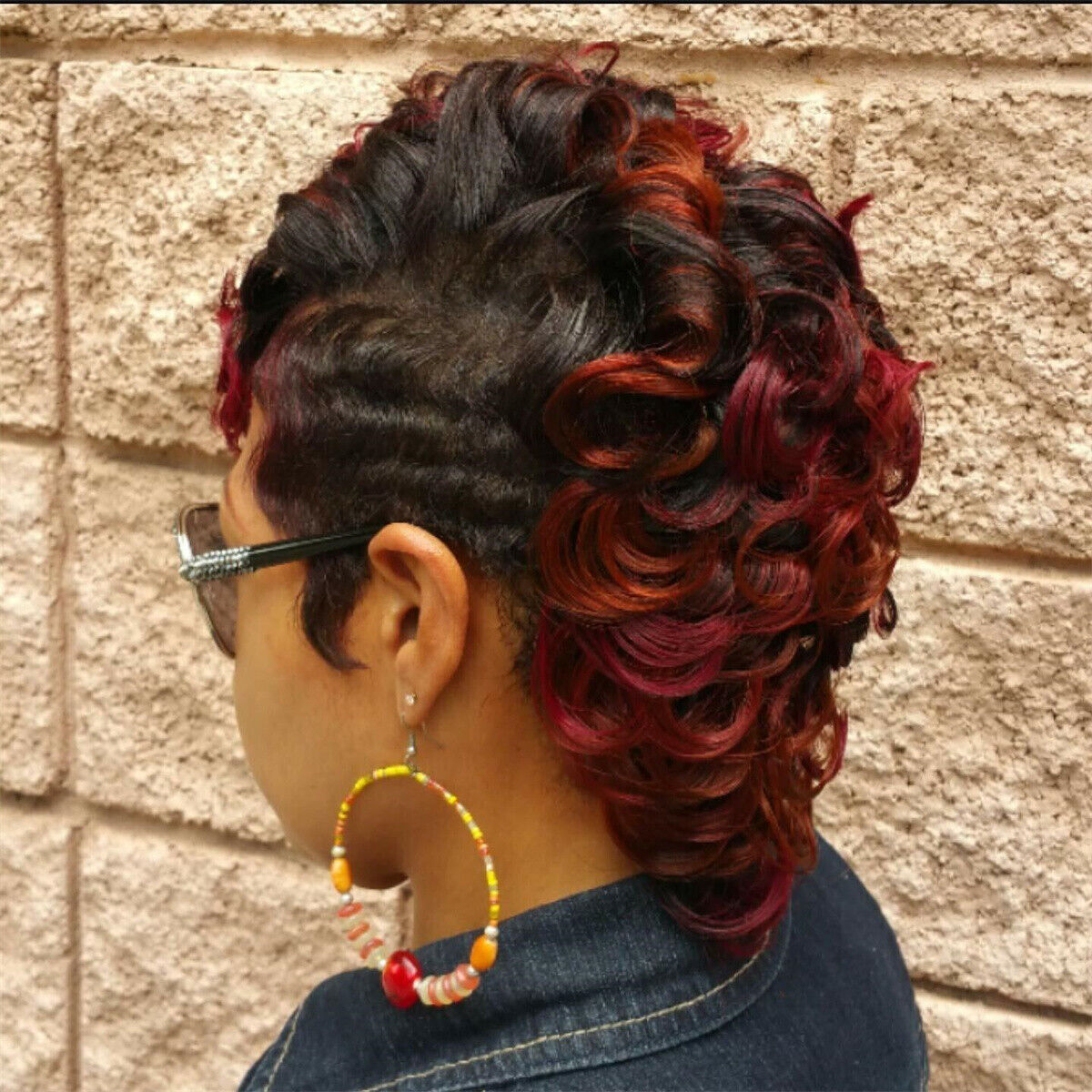 Natural Short Pixie Cut Black and Burgundy Curly Wigs Synthetic Hair For Women