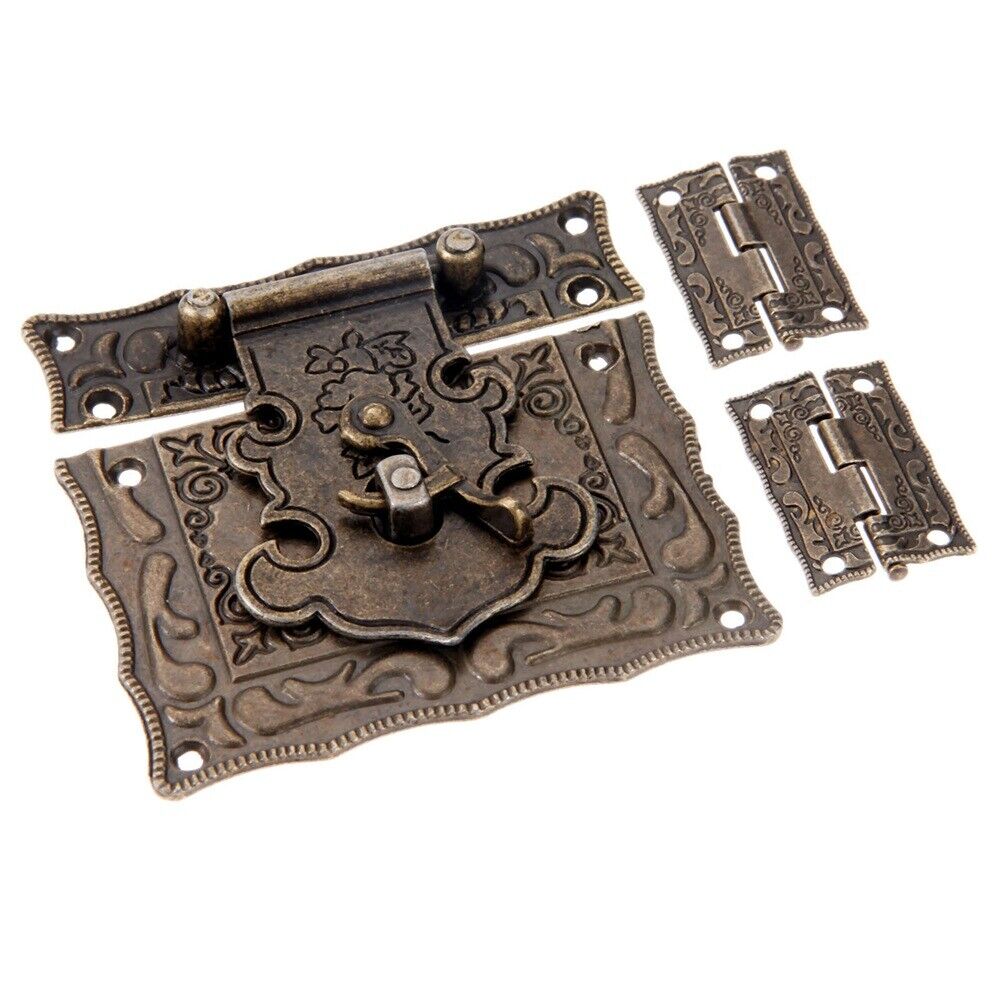 Rectangle Carved Flower Box Latch Hasp Buckle Toggle Clasp Hook & Hinge Hardware