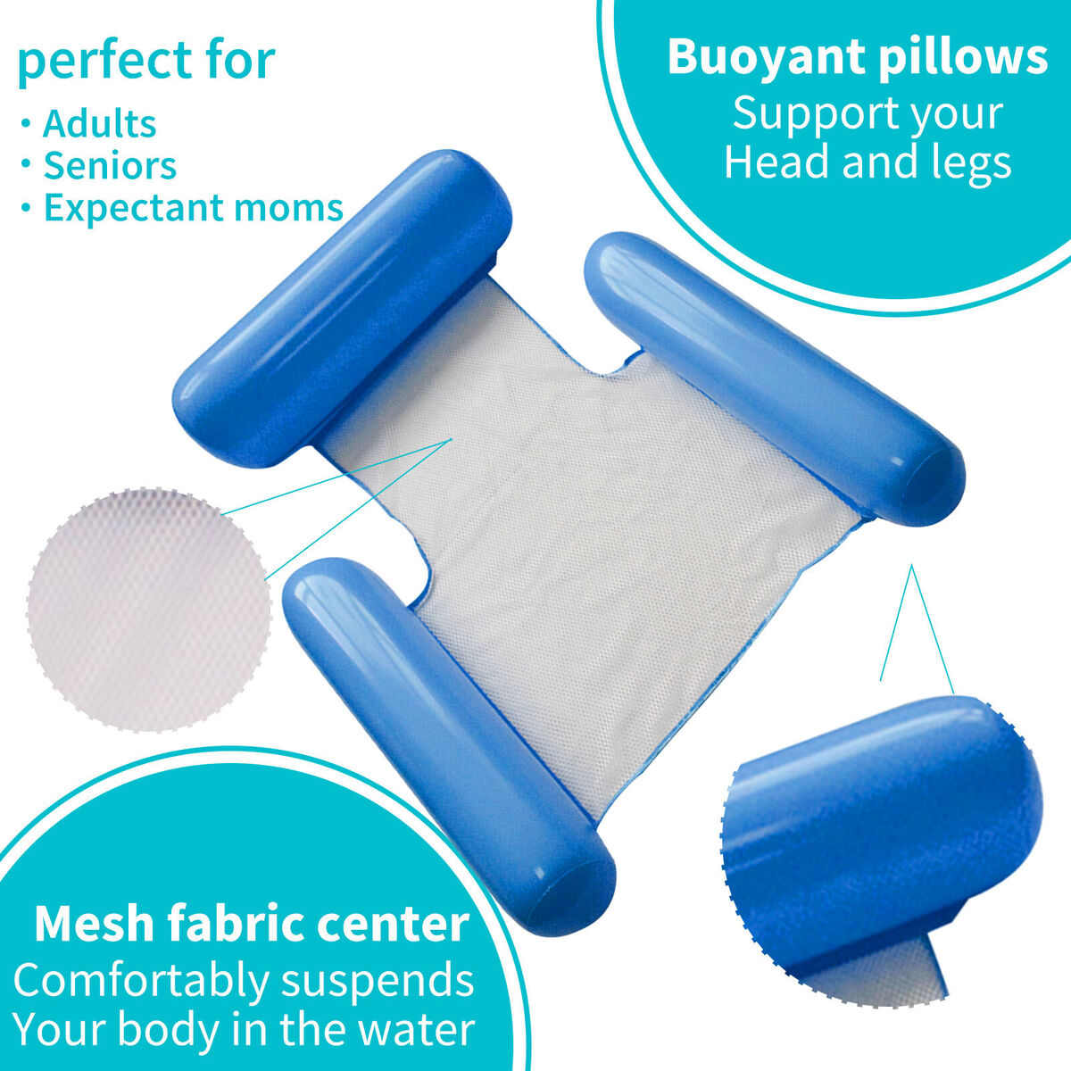 Water Inflatable Floating Net Chair/Swimming Pipes Net Pockets (Dark Blue)