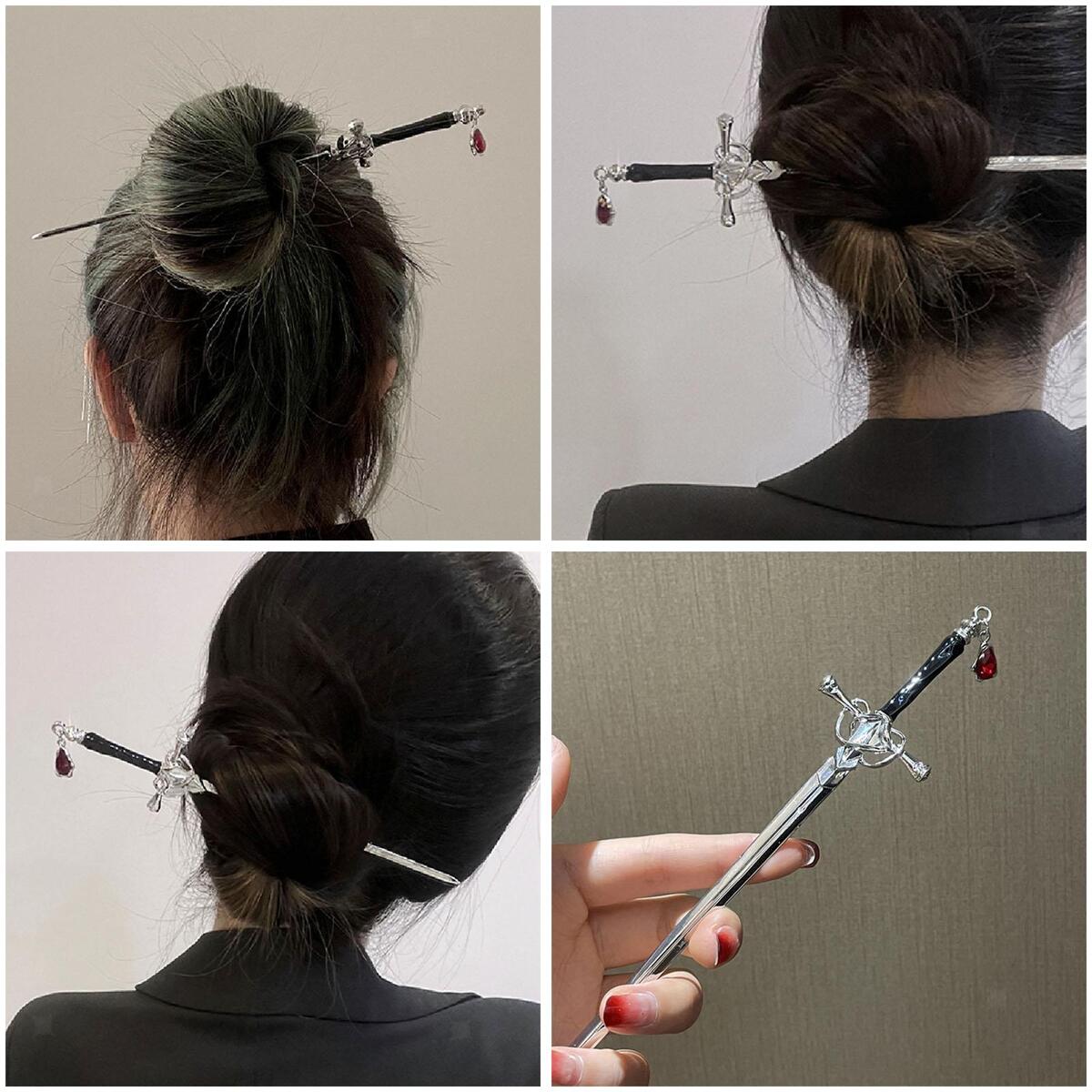 2x Chinese Style Women Hair Sticks Barrettes Headdress with Pendant