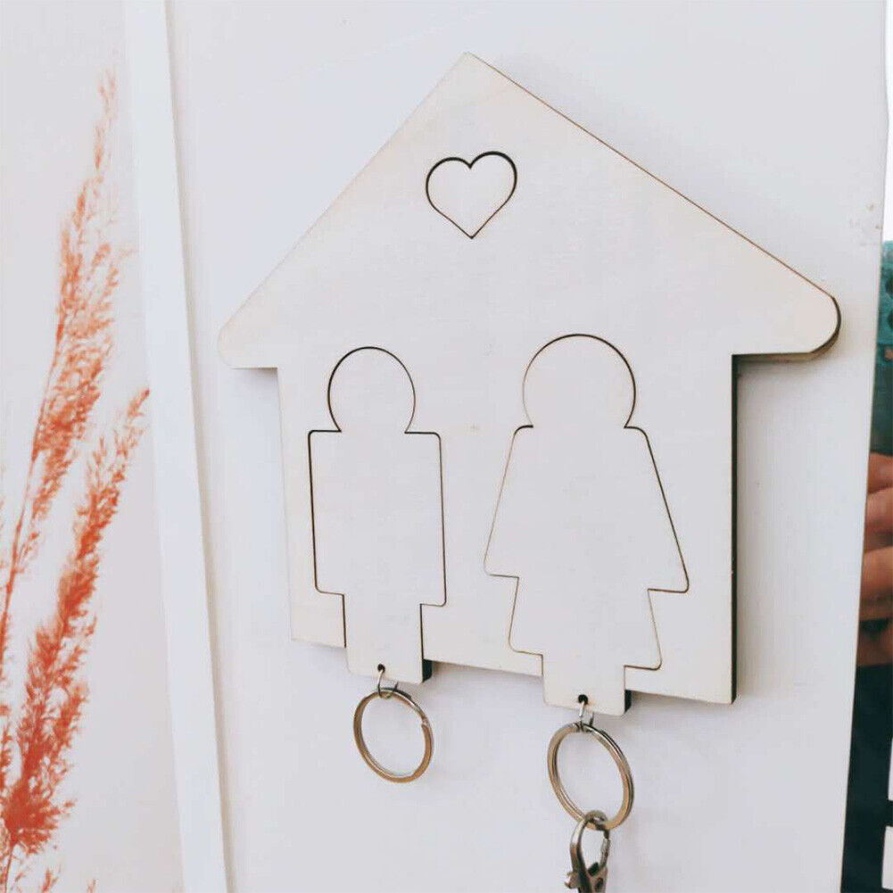 Wooden Key Chain Couples, Set of 2 Keys Ring with Matching Magnetic Hanger