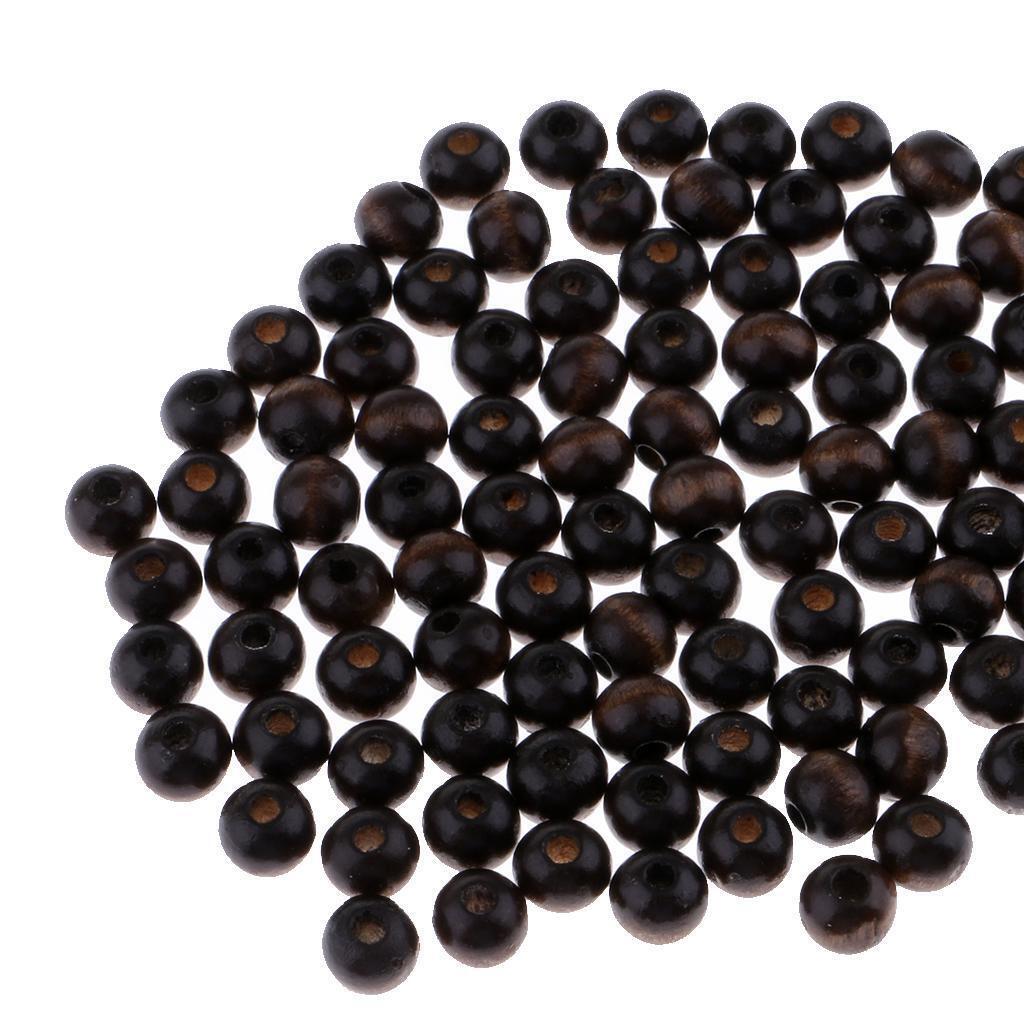 100 Pieces Black Round Wooden Beads Loose Beads for Kids Beading Craft 8mm