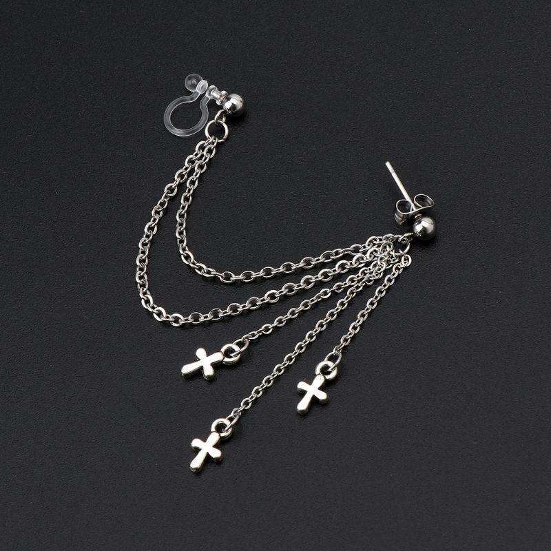 Korean Cross Ear Earrings Ears Clip Tassel Pendant for Birthday Christmas Gifts