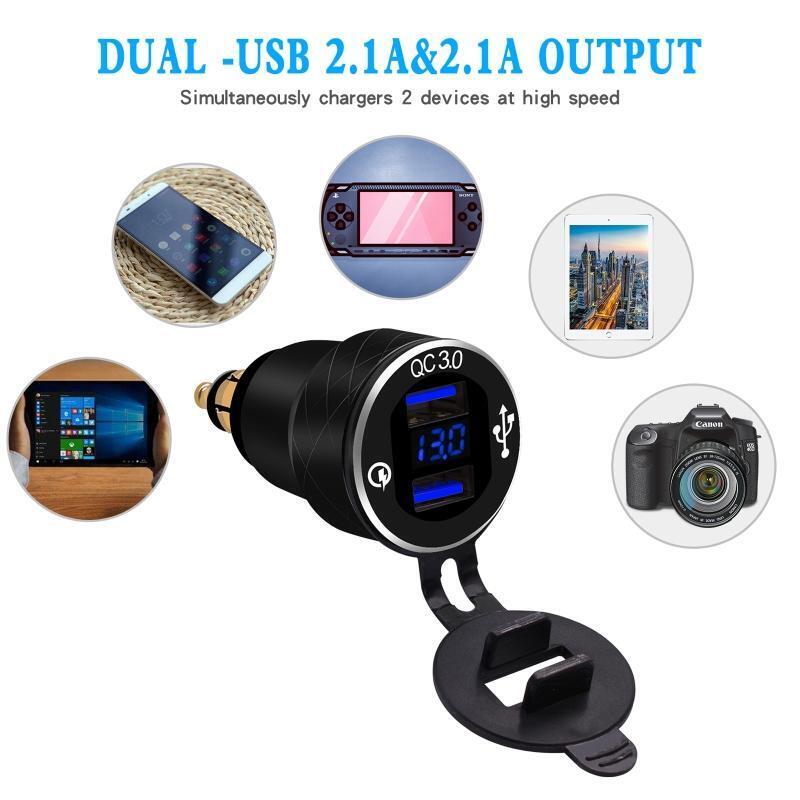 Hella Din Aluminum QC3.0 Dual USB Fast Charger LED Voltmeter for B-MW Motorcycle