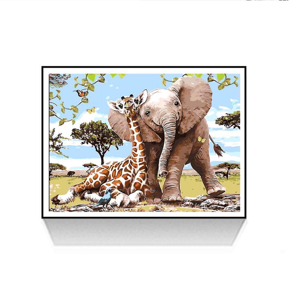 Giraffe Elephant 5D DIY Full Drill Round Rhinestones Painting Embroidery