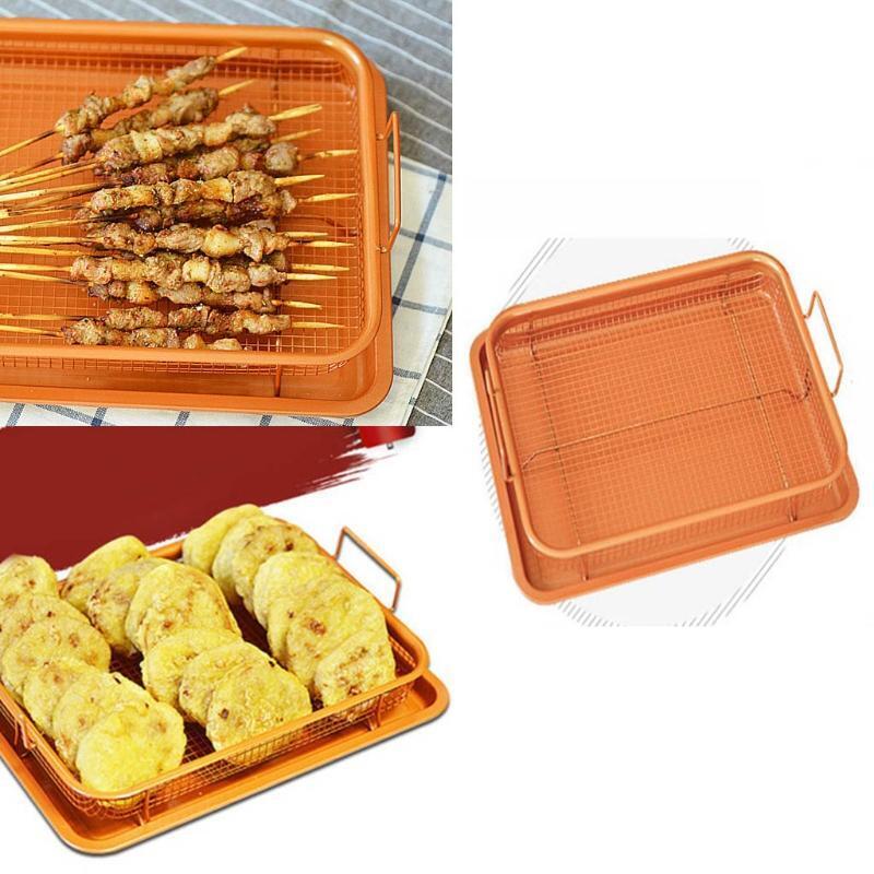Metal Oven Crisper Tray Non Stick Cookie Sheet Air Fry Pan Grill Chips Basket
