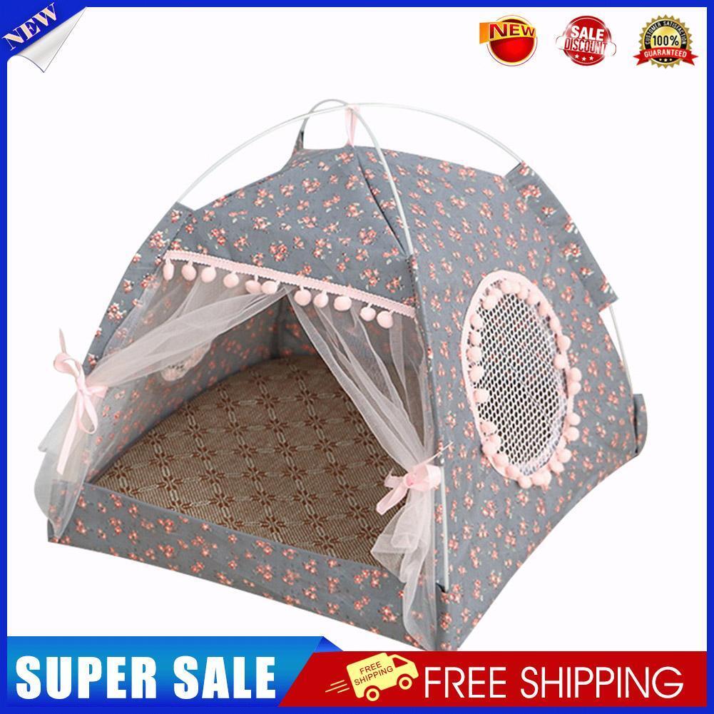 Dog Bed Cat Tent House Mat Puppy Kennel Cushion Pet Pad Supply (Grey M)