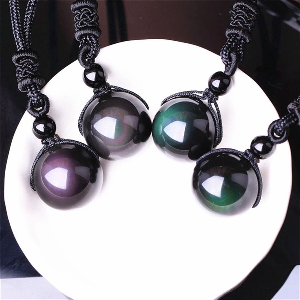 Fashion Men Black Lucky Amulet Necklace Obsidian Pendant Round Ball