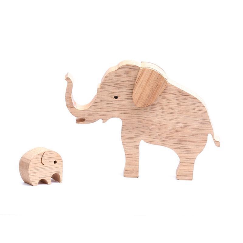Elephant Mother and Child Family Wood Carving Ornament Table Decor