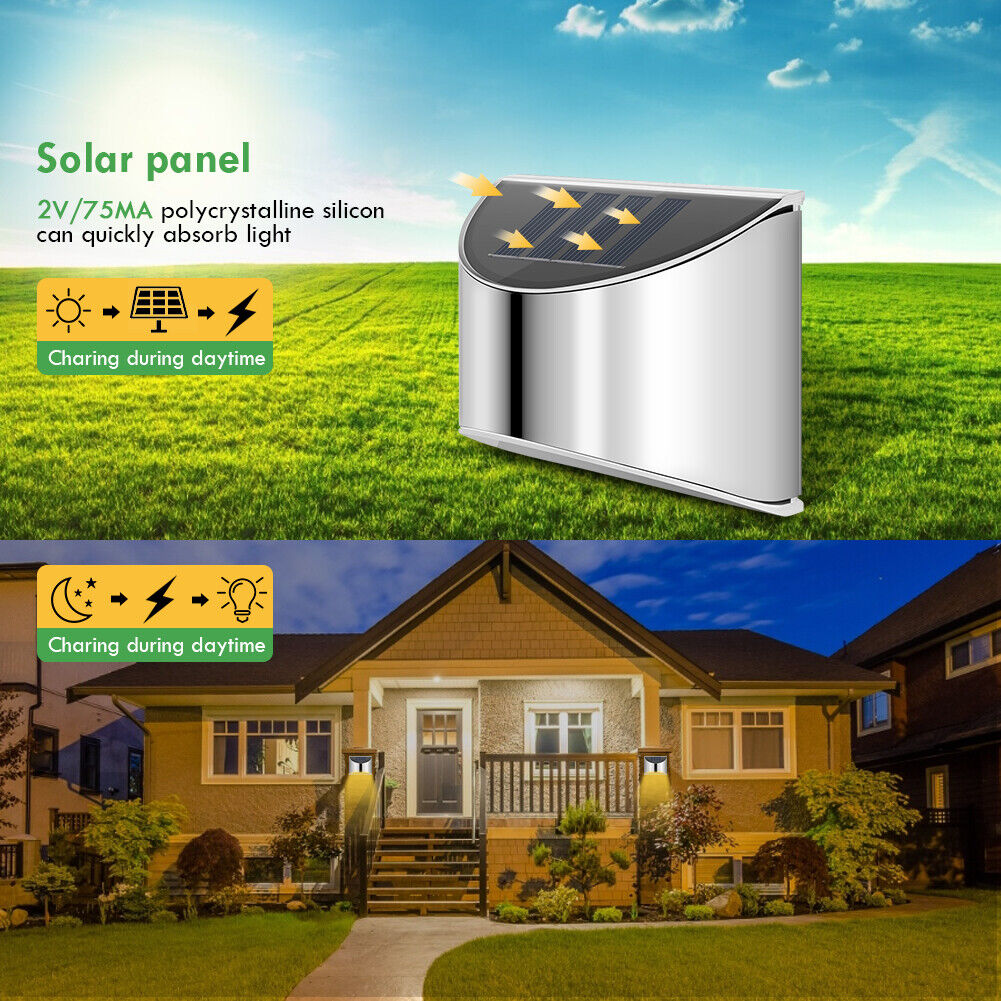 Warm White 4 LED Solar Lights Waterproof Wall Stair Lamp for Security