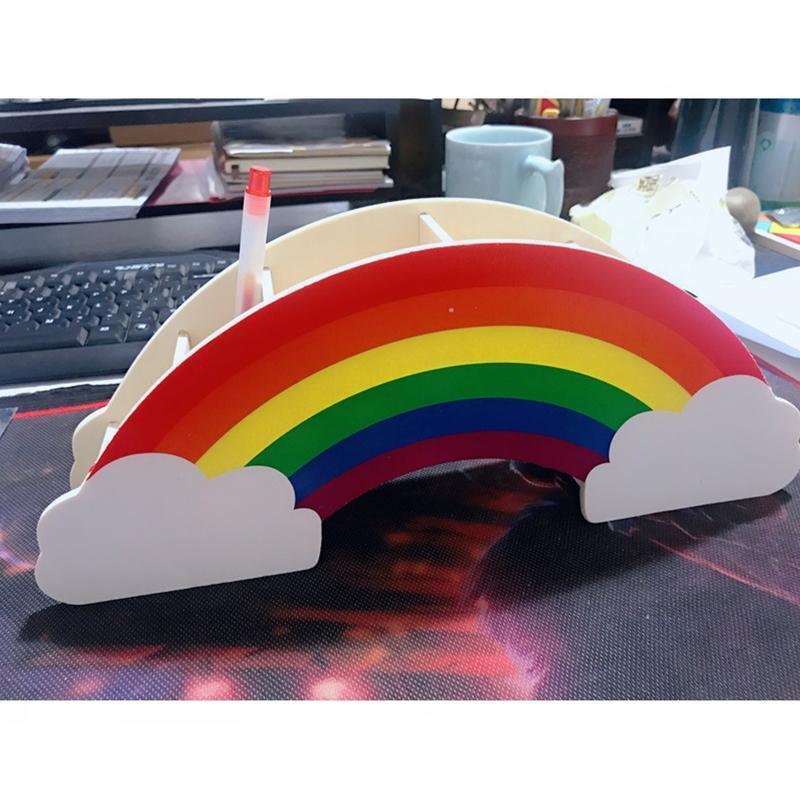 Rainbow-like Pen Holder Cup Paint Brush Organizer Wooden Office Desk Organizer