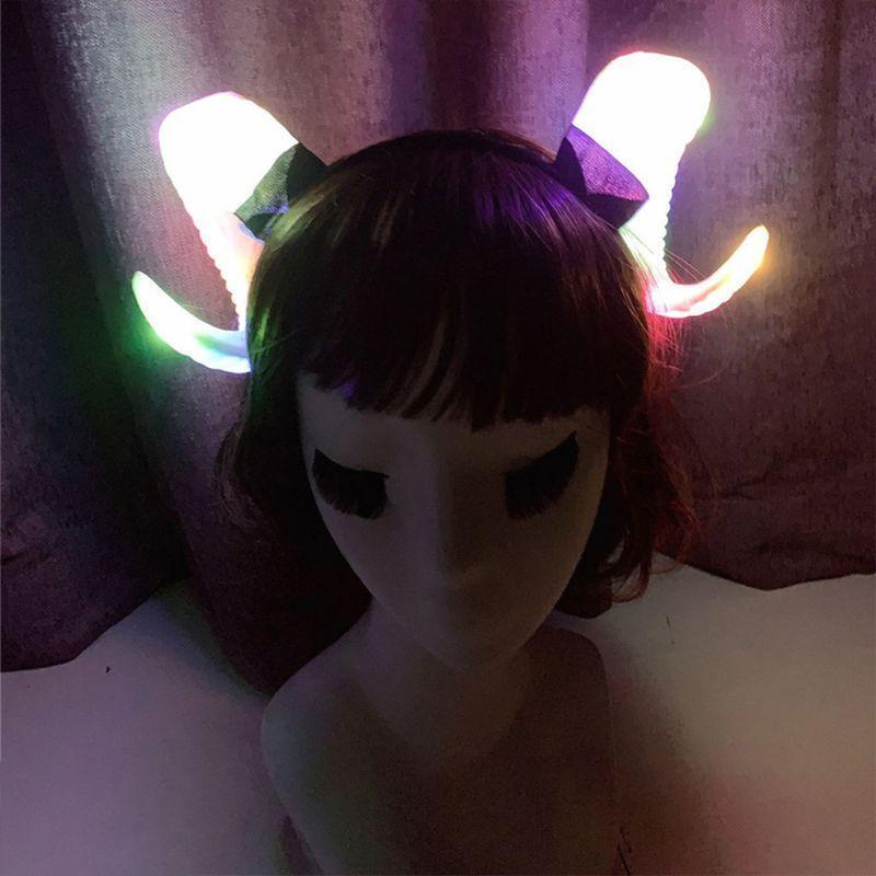 Gothic Womens Antelope Sheep Horn Headband LED Glowing Party Hair Hoop Light Up