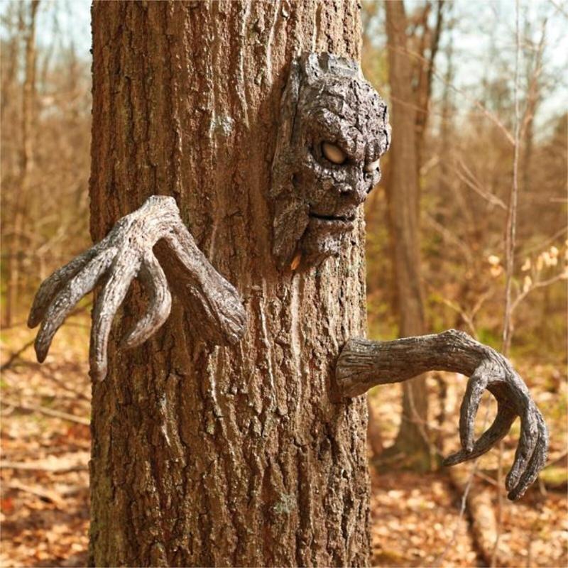 Tree Bark Face Decoration Outdoor Garden Halloween Ghoust House Home Ornaments