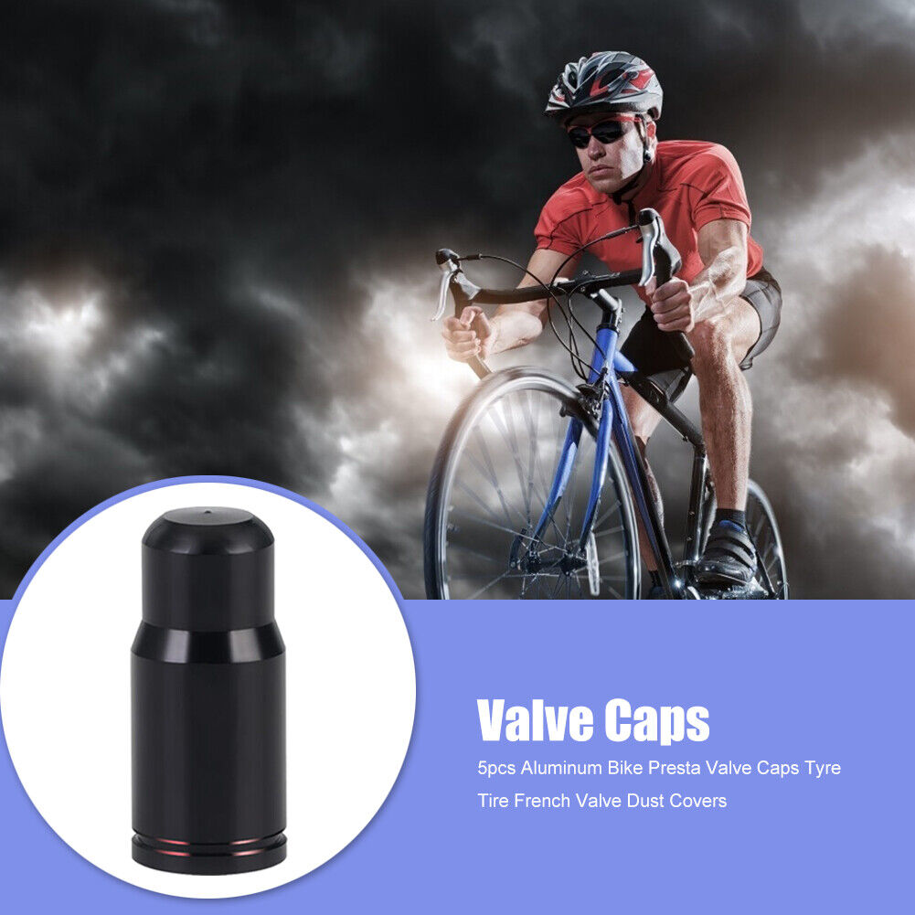 5pcs Aluminum Bike Presta Valve Caps Tire French Valve Dust Covers (Black)