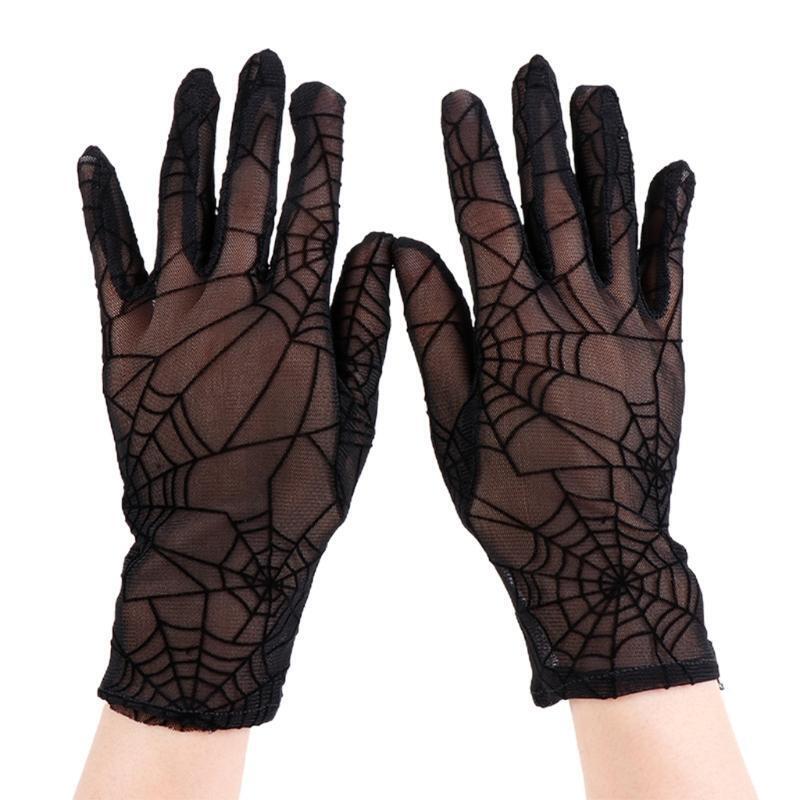 Sun UV Protection Lace Mitten Breathable Halloween Spider Web Full Finger Gloves