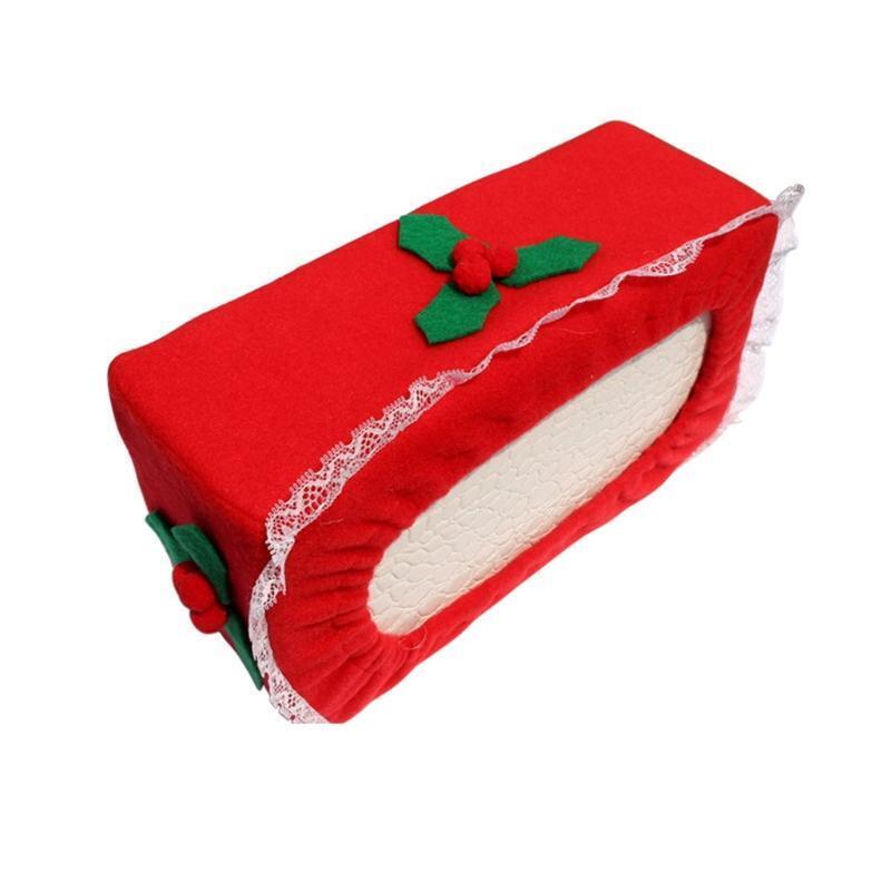 Christmas Tissue Box Red Berries Green Leaves Non Woven Fabric Napkin Case