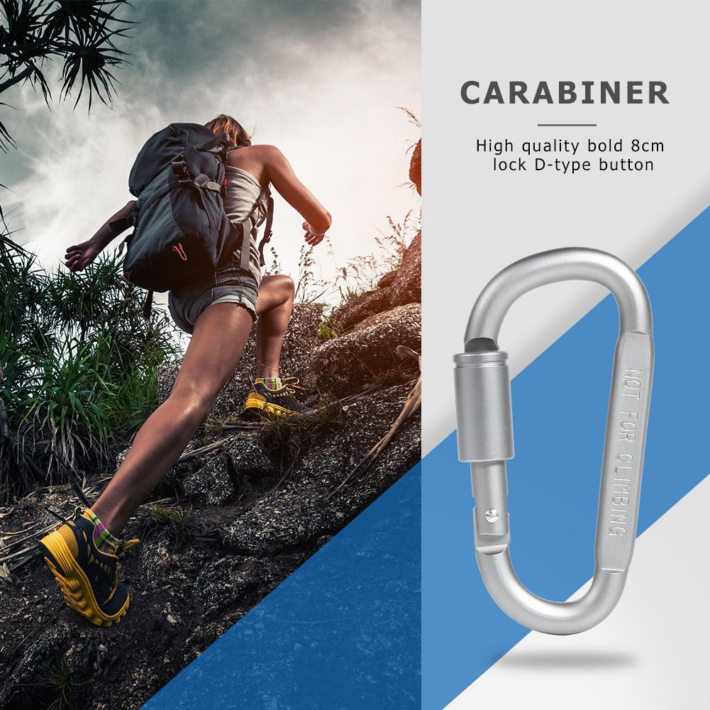 1pc Camping Climbing Carabiner 8cm D-shaped with Nut Hanging Buckle (Grey)