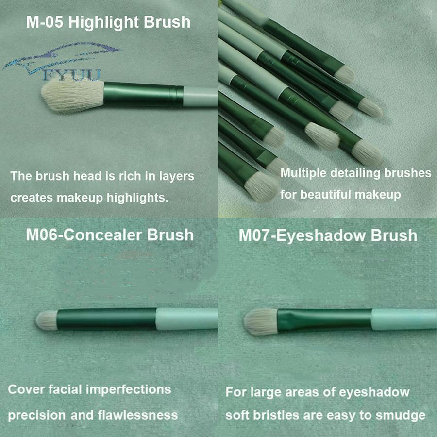 13 x Green Makeup Brushes Kit Eye/Shadow/Foundation/Blush Blending Cosmetic Tool