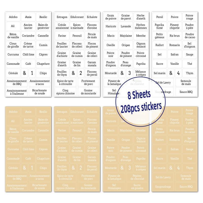208X Clear French Spice Labels Preprinted Waterproof Adhesive Black White Letter