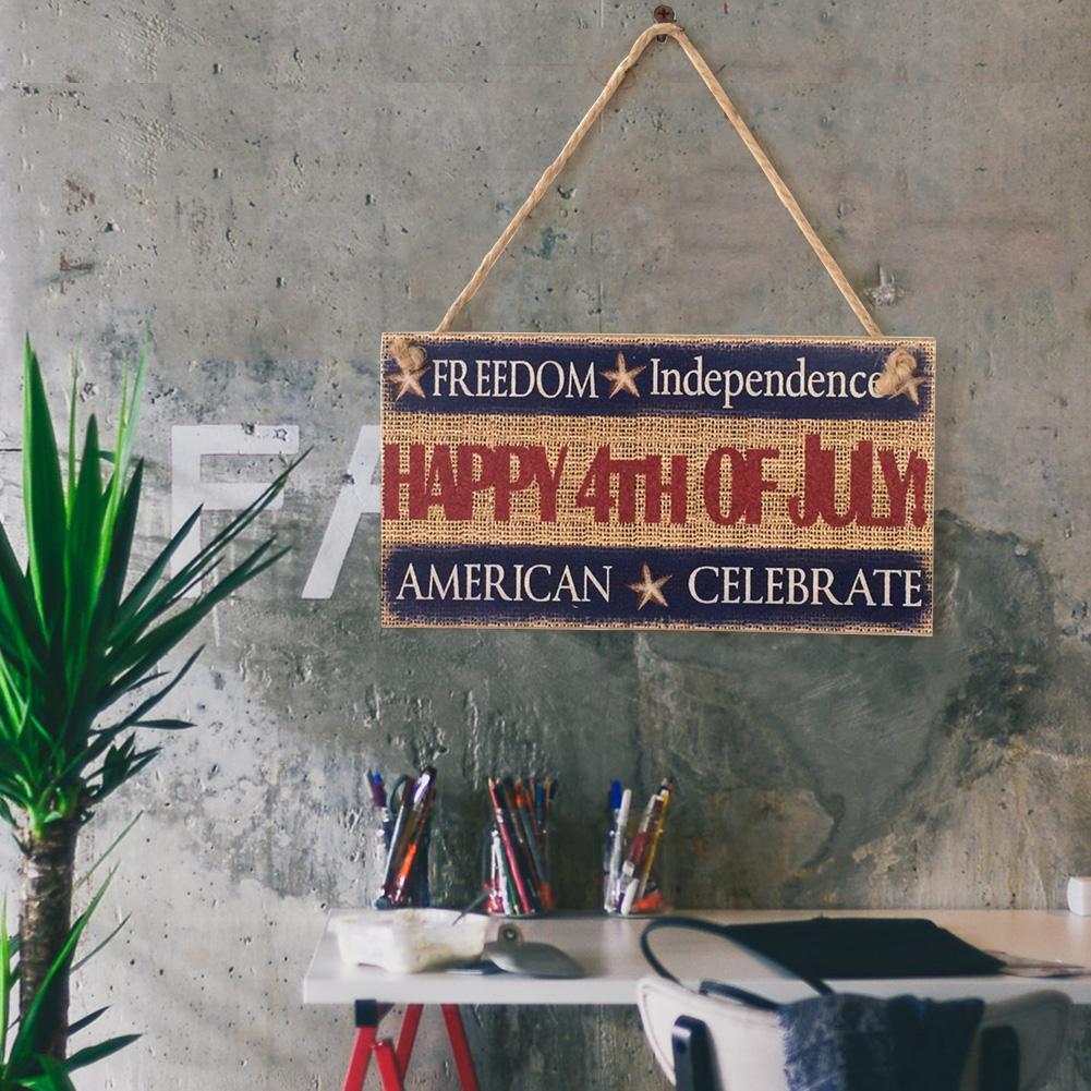 Wooden Independence Day Hanging Board Rectangle Craft Home DIY Decor Gift