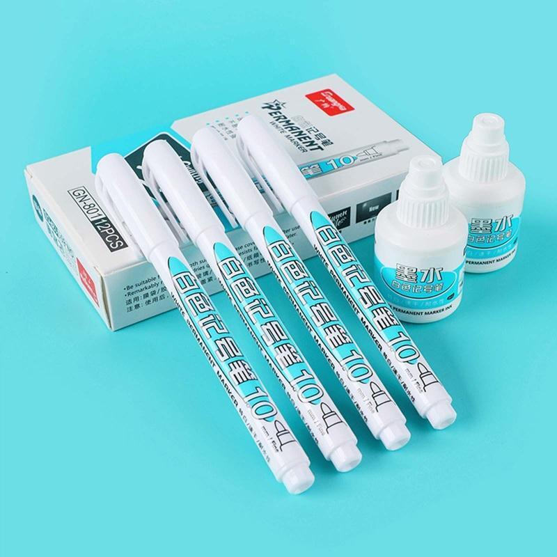 Permanent Marker Pen White Ink Refillable for Kid Student DIY Crafts Art Drawing