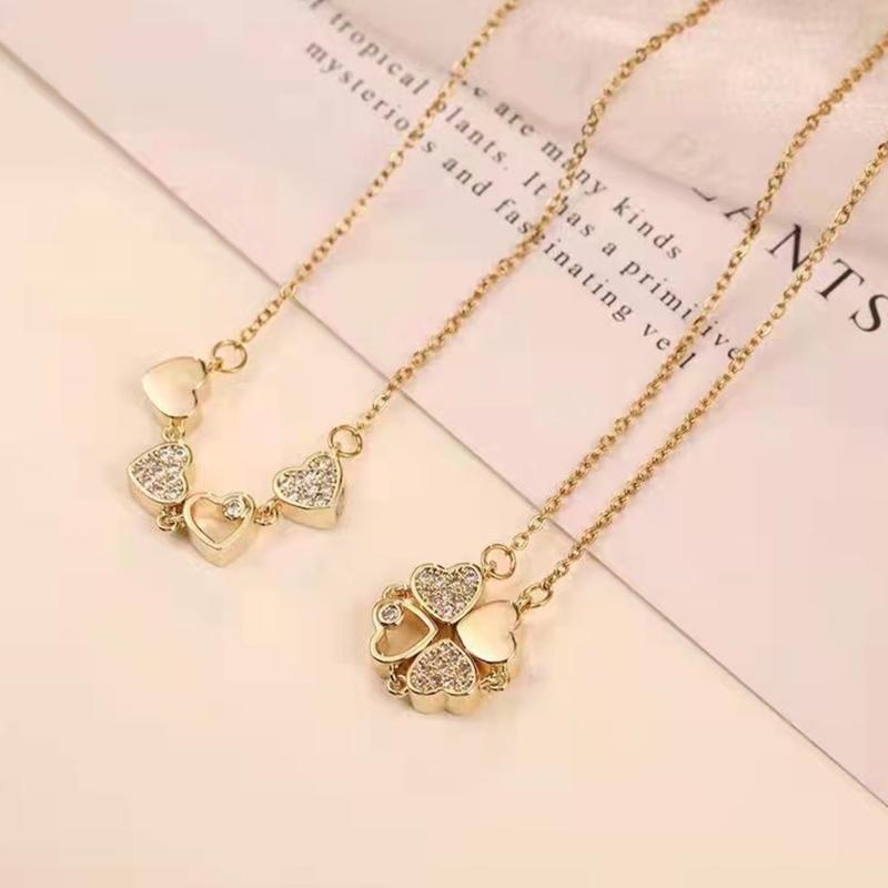 Four-leaf Clover Necklace Lady Magnetic Folding Love Heart-shaped Clavicle Chain