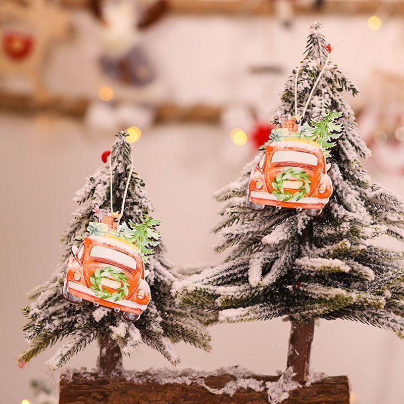 12pcs Wooden Painted Colorful Car Christmas Tree Pendant Ornaments Xmas New Year