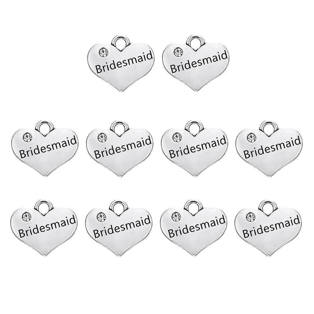10x Heart Bridesmaid Charms Bracelets Necklace Pendant Jewelry Making Beads