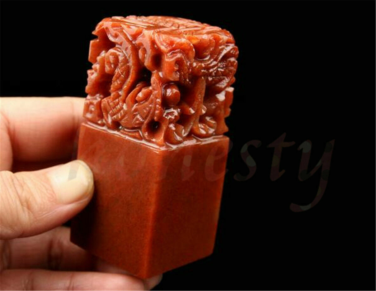 Traditional Five Dragons Scarlet Carving Seal Sculpture Name DIY Stone Jade