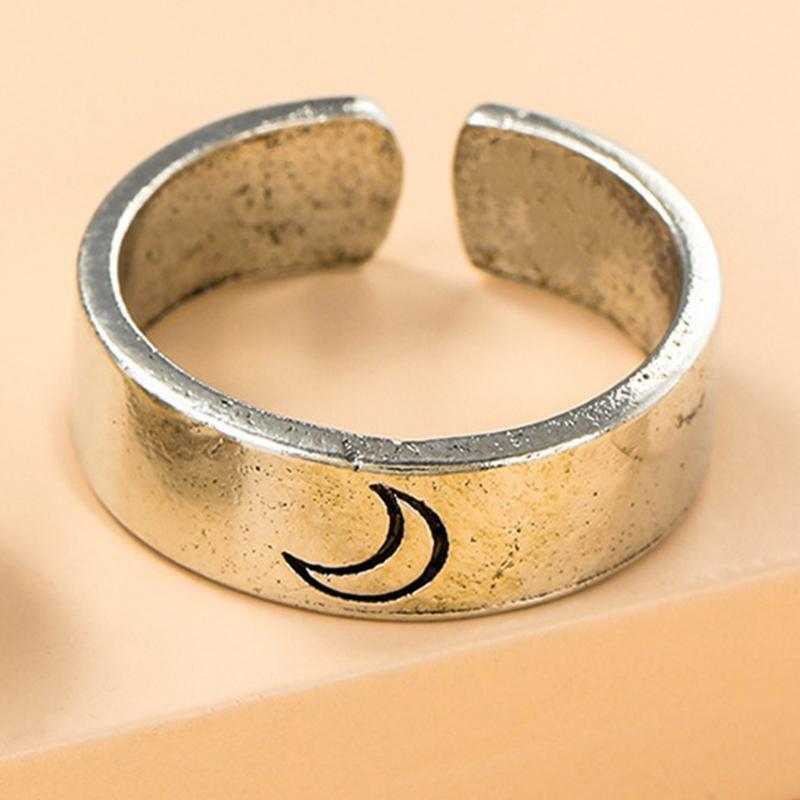 Sun and Moon Couple Rings Copper Polish Adjustable Lovers Ring for Lovers