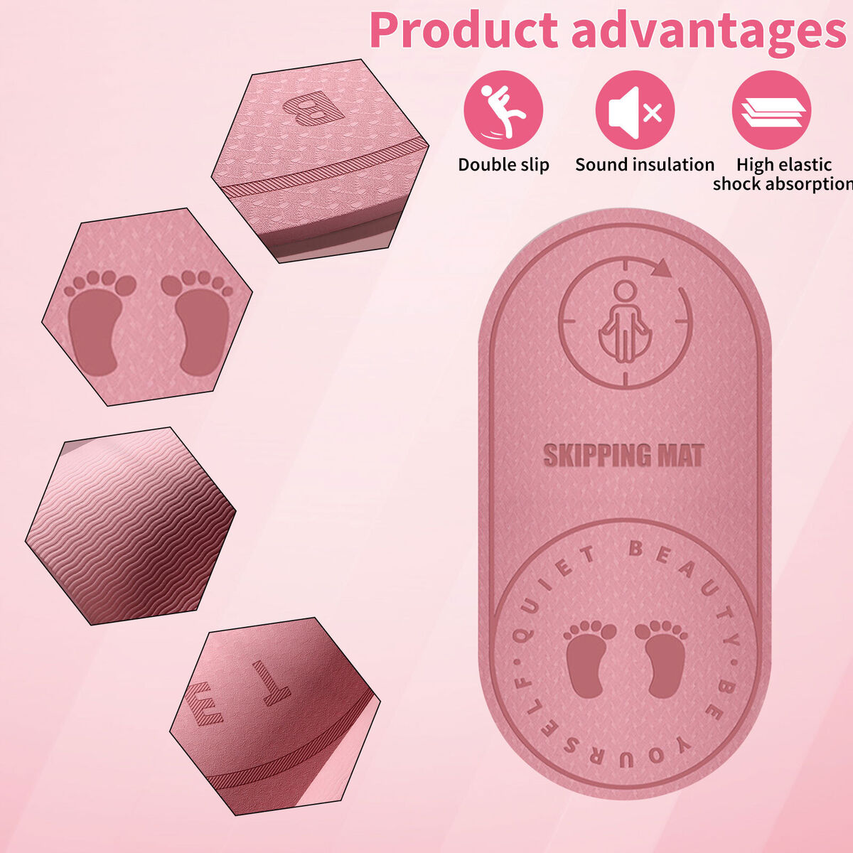 Jump Rope Mat Knees Protection Exercise Pad Mute (Pink 126x59x8cm)