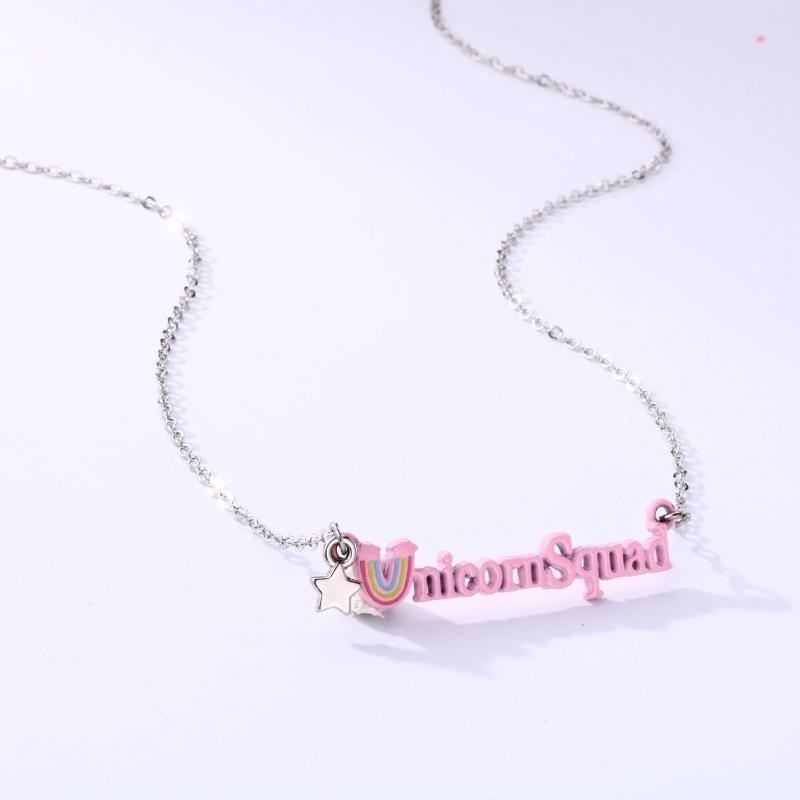 Candy Color Cartoon Letter Necklace for Women Rainbow Pendant Drip Oil Y2K Girl