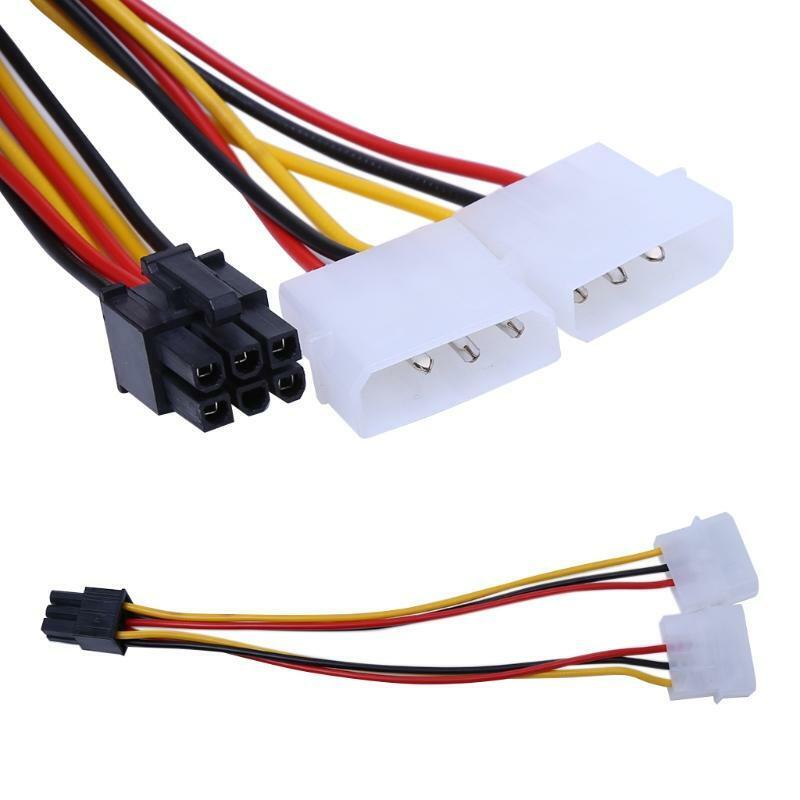 10Pcs/Set Dual Molex 4-Pin To One PCI-E 6-Pin Power Connector Y Adapter Cable