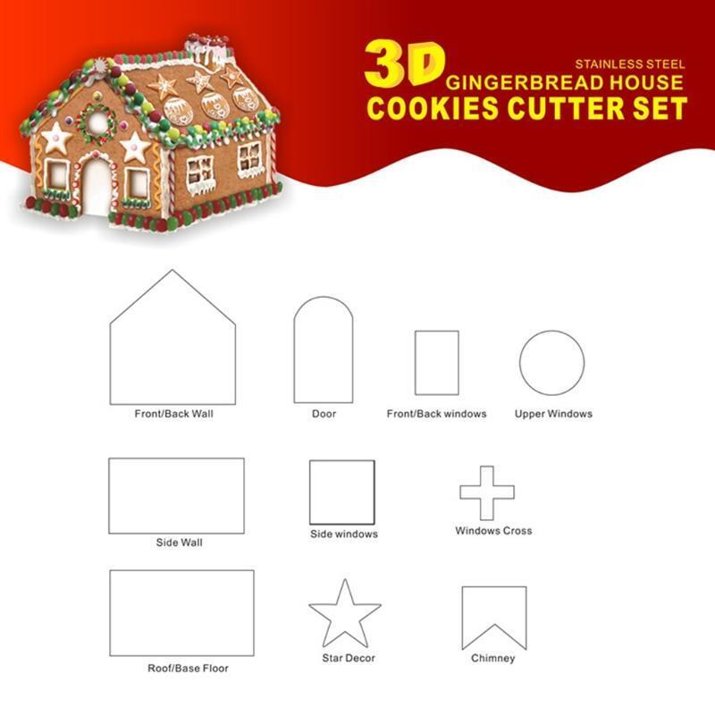 10-Piece Gingerbread House Cookie Cutter Kit Chocolate Little House Biscuit Mold