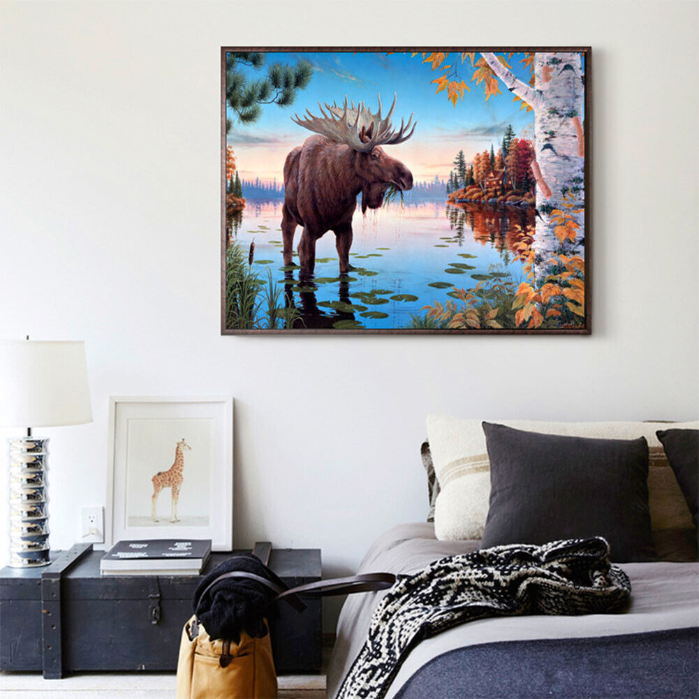 Lakeside Elk 5D DIY Full Drill Diamond Painting Embroidery Kit Cross Stitch
