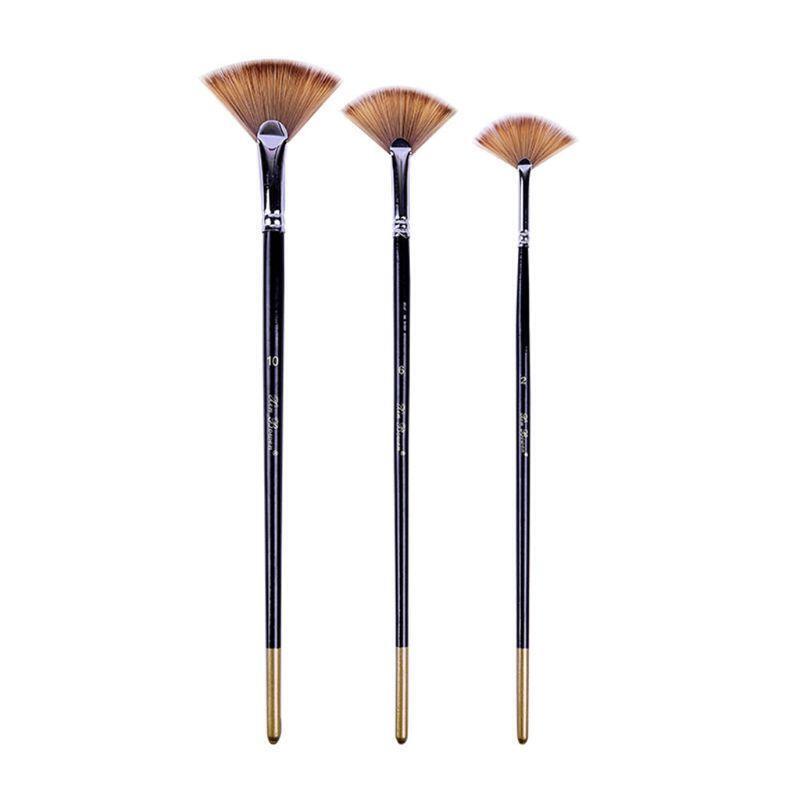 Fan-shaped Drawing Brush Wooden Handle Paint Brush 3 Types for Kids Beginners