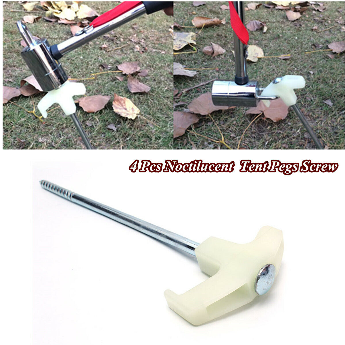 4 Pcs Steel Tent Pegs Screw Noctilucent Drill In Caravan Camping Tent Awning Peg