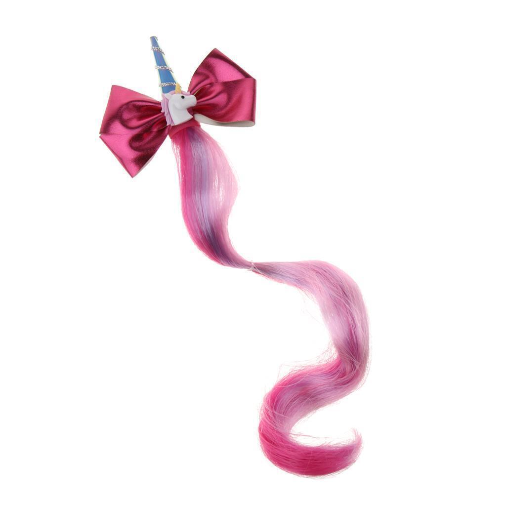 2Pcs Girls Cute Rainbow Unicorn Horn Hair Bow Hair Clip Clip on Extensions Wig