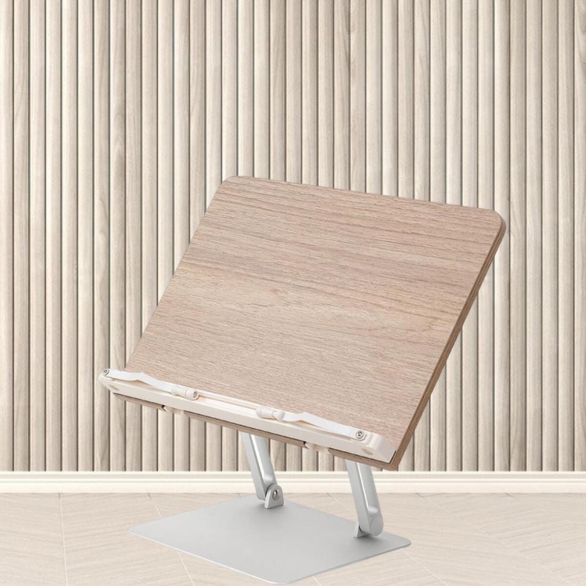Bamboo Book Stand for Reading with Adjustable Aluminium Alloy Arm Base