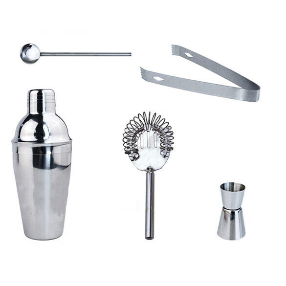 5Pcs Stainless Steel Cocktail Shaker Mixer Drink Bartender Kit Bars Set Too