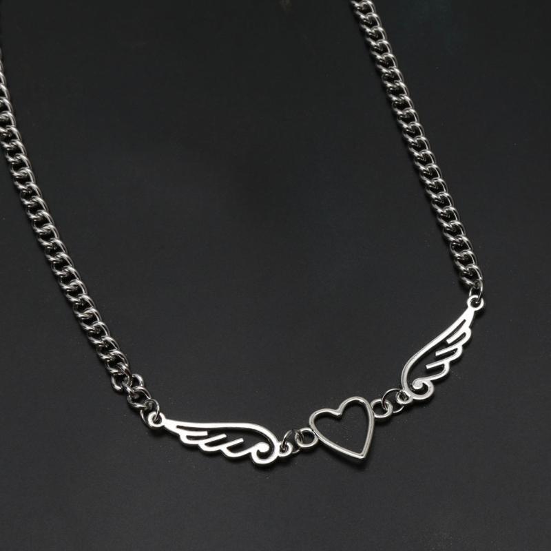 Punk Heart Feather Metal Choker Necklace Women Harajuku Angel Feather Pendant