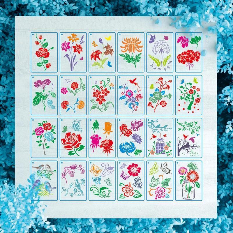 24 Pieces Painting Templates Floral Drawing Stencils Kit for Crafts Scrapbooking